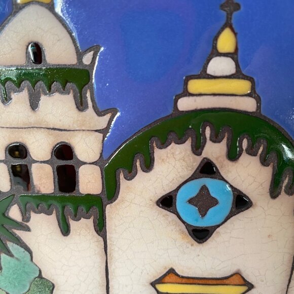 Carmel Mission Pacific Blue Tile Art Trivet Hand-Painted Ceramic USA Vintage 6" - Picture 5 of 5
